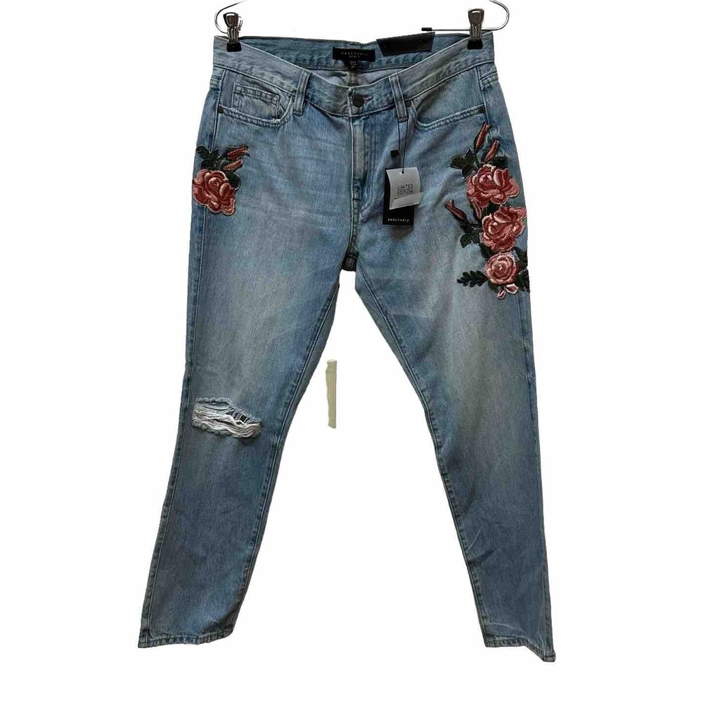 Sanctuary Slim Boyfriend Embroidered Butterfly Baggy Denim Jeans Size 27 NEW